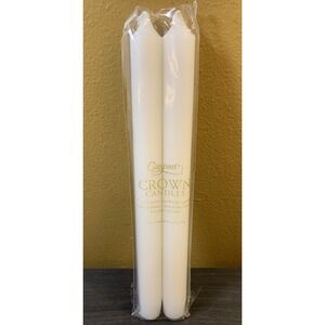 Caspari 10" Crown Straight Taper Candles, White- Set of 2